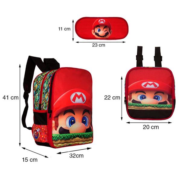 Mochila Masculina Super Mario de Costas + Lancheira e Estojo - TOYS 2U Imagem de Mochila Masculina Super Mario de Costas + Lancheira e Estojo