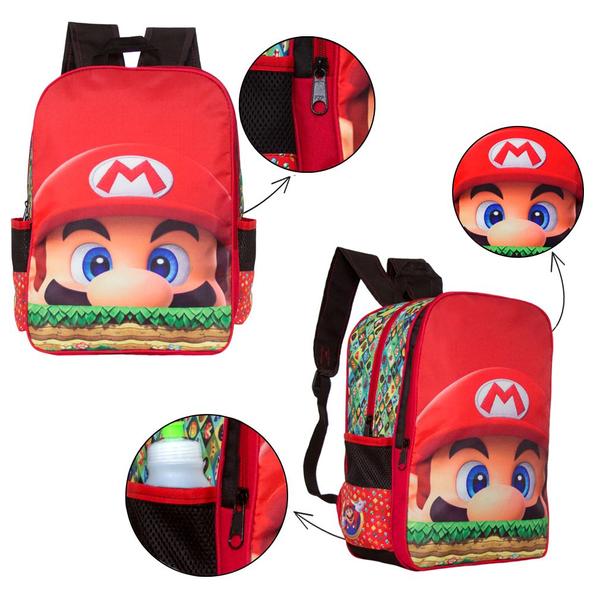 Mochila Masculina Super Mario de Costas + Lancheira e Estojo - TOYS 2U Imagem de Mochila Masculina Super Mario de Costas + Lancheira e Estojo