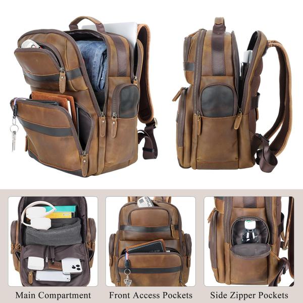 Imagem de Mochila masculina TIDING de couro vintage 15.6 para laptop grande marrom