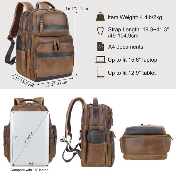 Imagem de Mochila masculina TIDING de couro vintage 15.6 para laptop grande marrom