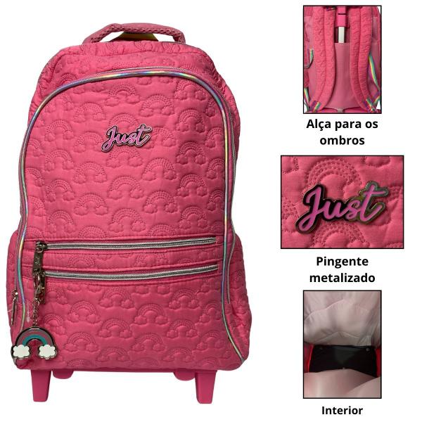 Imagem de Mochila Matelassê Feminina  Escolar Teen Rodinha de Gel Alça Retrátil Para Levar nas Costas Compartimentos Espaçosos Infantil 