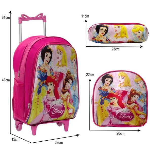 Imagem de Mochila Menina Infantil Princesas Rodinhas Lancheira Estojo