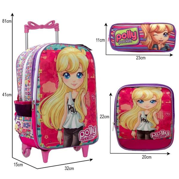 Imagem de Mochila Menina Infantil Rodinha Polly Pocket Com Lancheira