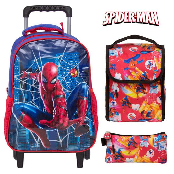 Imagem de Mochila Menino Escolar Juvenil Homem Aranha Herói Rodinha