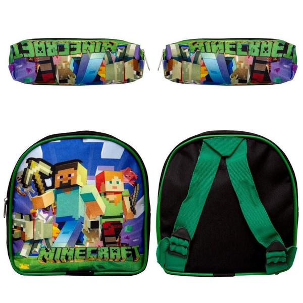 Imagem de Mochila Menino Infantil Rodinha Minecraft Lancheira Estojo