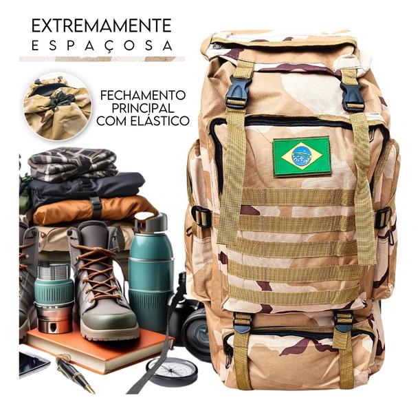 Imagem de Mochila Militar de Acampamento Grande Trilha Camping 75 litros Impermeável Viagem Caminhada Resistente Cargueira Pesca 