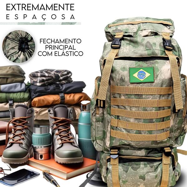 Imagem de Mochila Militar de Acampamento Grande Trilha Camping 75 litros Impermeável Viagem Caminhada Resistente Cargueira Pesca 