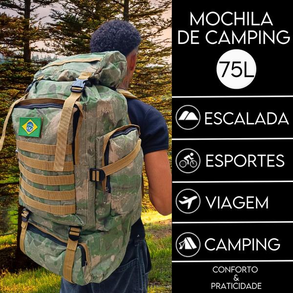 Imagem de Mochila Militar de Acampamento Grande Trilha Camping 75 litros Impermeável Viagem Caminhada Resistente Cargueira Pesca 