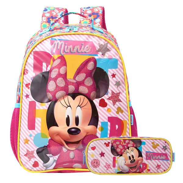 Imagem de Mochila Minnie Alças Infantil Com Estojo Escolar Disney