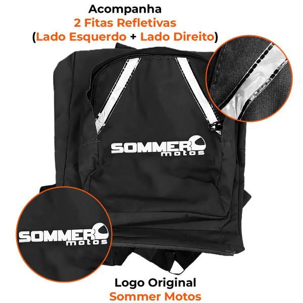 Imagem de Mochila Moto Nylon Preta C/ Fita Refletiva Tamanho P Sommer