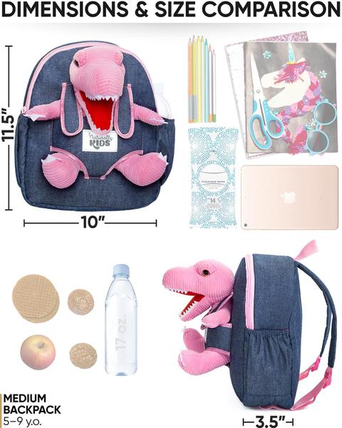 Imagem de Mochila Naturally KIDS Dinosaur Pink com brinquedo de pelúcia de 4 a 8 anos