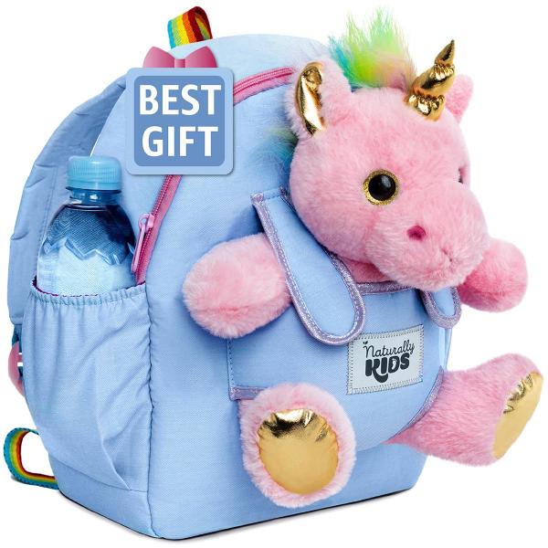 Imagem de Mochila Naturally KIDS Unicorn Pink com bicho de pelúcia de 5 a 7 anos