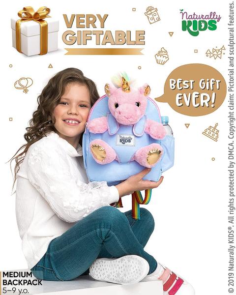 Imagem de Mochila Naturally KIDS Unicorn Pink com bicho de pelúcia de 5 a 7 anos