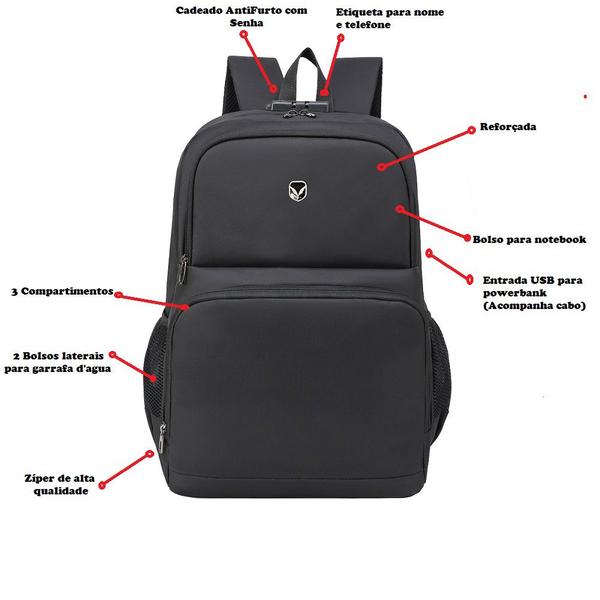 Imagem de Mochila Notebook Anti Furto Roubo Executiva Entrada Cabo Usb