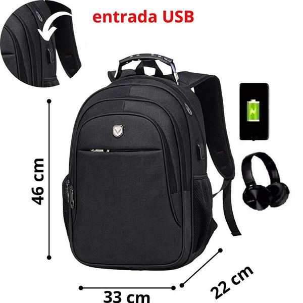 Imagem de Mochila Notebook Com Entrada Usb P/ Fone Masculina Feminina Yepp