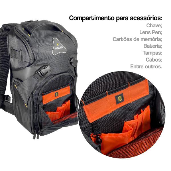 Mochila para Camera Fotografica Lente Tripé Fancier Kingkong30 + Capa de Chuva Imagem de Mochila para Camera Fotografica Lente Tripé Fancier Kingkong30 + Capa de Chuva