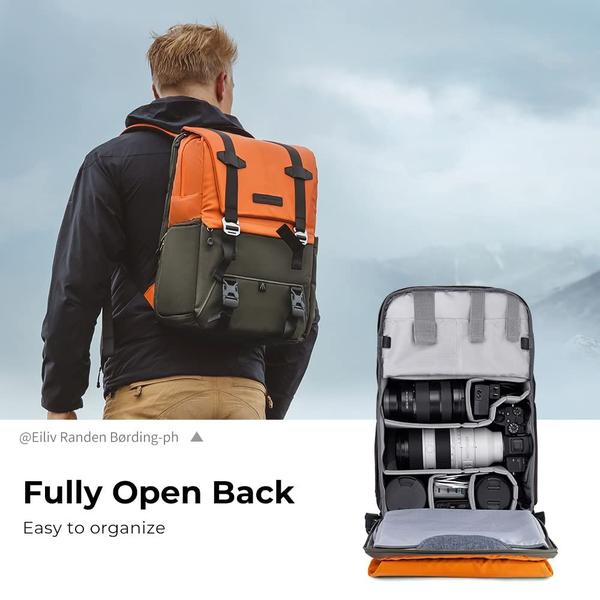 Mochila para câmera K&F Concept de grande capacidade 20L laranja Imagem de Mochila para câmera K&F Concept de grande capacidade 20L laranja