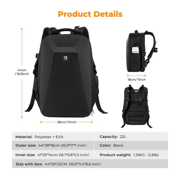 Imagem de Mochila para câmera K&F Concept Hardshell Waterproof 22L