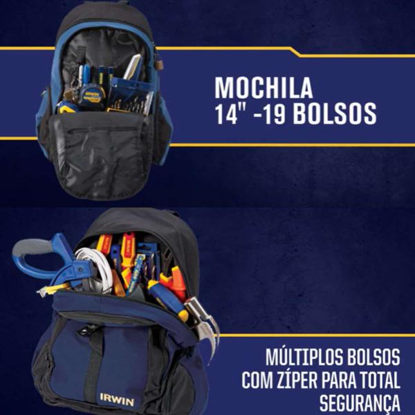 Mochila para ferramentas Irwin 14 profissional c/19 bolsos modelo 1868158 Imagem de Mochila para ferramentas Irwin 14 profissional c/19 bolsos modelo 1868158