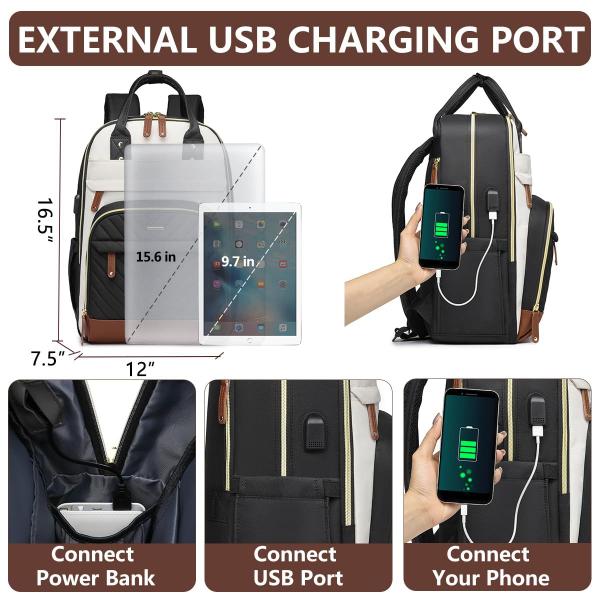 Imagem de Mochila para laptop Bagswan para mulheres de 15,6" com carregador USB bege