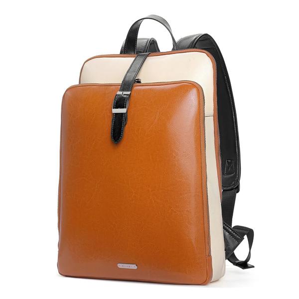 Imagem de Mochila para laptop CLUCI Leather 15,6" para mulheres esbranquiçada