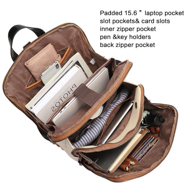 Imagem de Mochila para laptop CLUCI Leather 15,6" para mulheres esbranquiçada