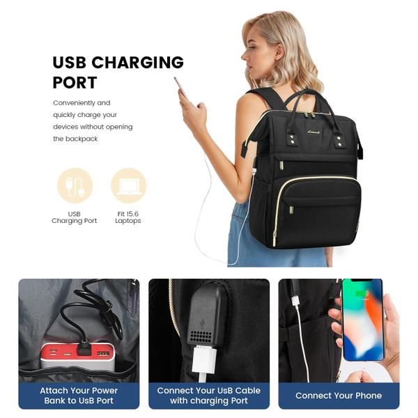 Imagem de Mochila para laptop LOVEVOOK feminina de 15,6" impermeável preta