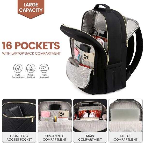 Imagem de Mochila para laptop LOVEVOOK para mulheres 17,3" impermeável preta