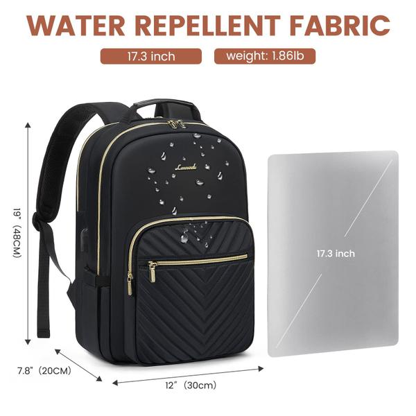 Imagem de Mochila para laptop LOVEVOOK para mulheres 17,3" impermeável preta