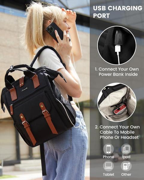 Imagem de Mochila para laptop LOVEVOOK para mulheres, viagens de trabalho, 15,6", preta-marrom