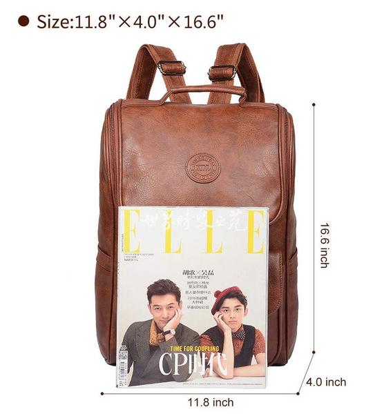 Imagem de Mochila para laptop QWARVEL Vegan Faux Leather impermeável marrom