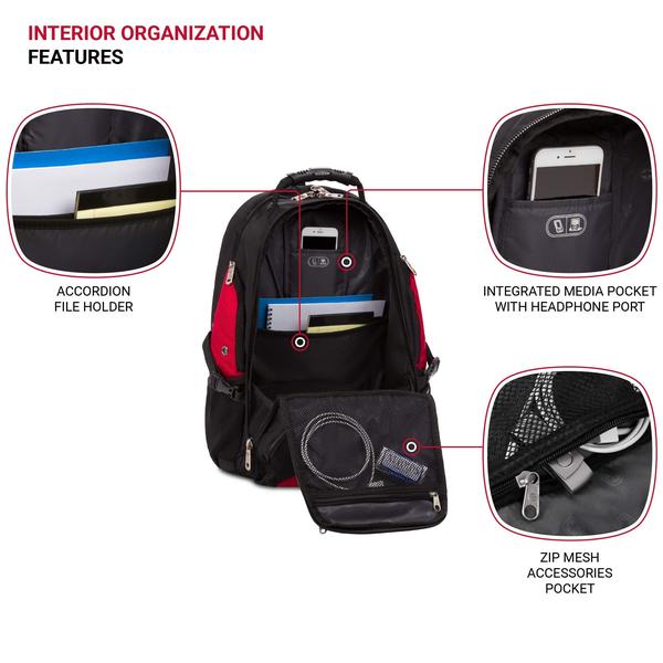 Imagem de Mochila para laptop SwissGear 1900 Scansmart TSA 17 polegadas preta/vermelha