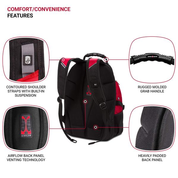 Imagem de Mochila para laptop SwissGear 1900 Scansmart TSA 17 polegadas preta/vermelha