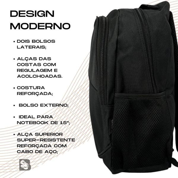 Imagem de Mochila Para Notebook Laptop Resistente All Black Impermeável Com Bolsos Laterais Trabalho Faculdade