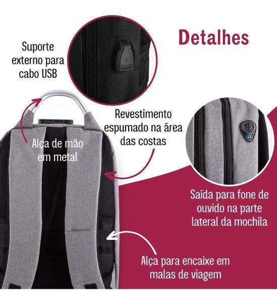 Imagem de Mochila Para Notebook Masculina Feminina Executiva Slim - Cinza