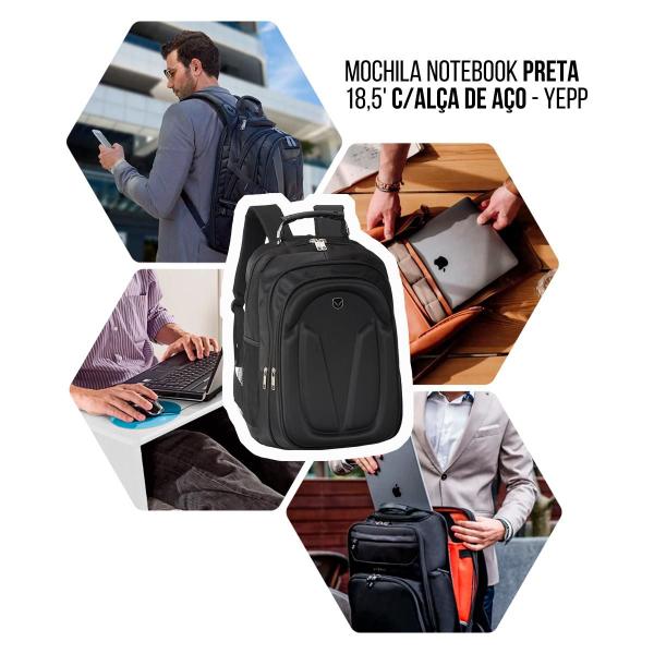 Imagem de Mochila para Notebook Reforçada Preta 18,5L c/Alça de Aço - Yepp