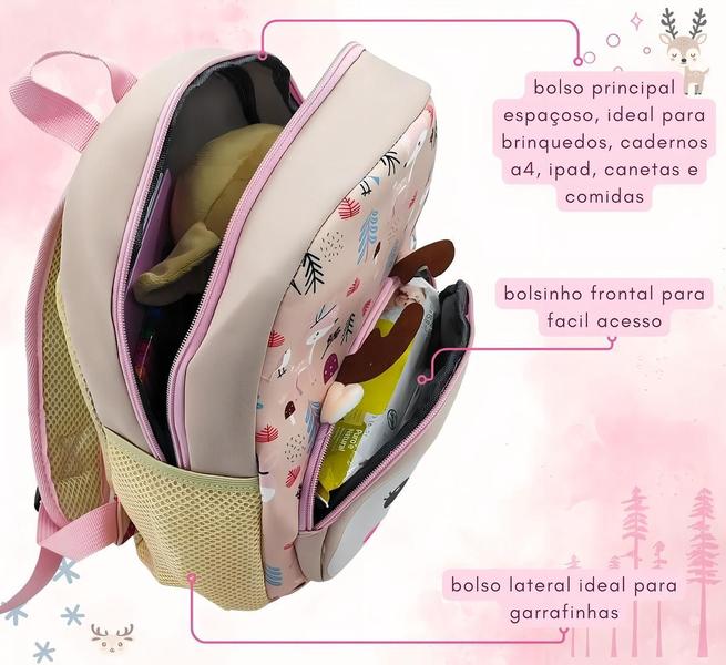 Imagem de Mochila Para Passeio Infantil Alça Coleira De Segurança Rena Cor Rosa-claro