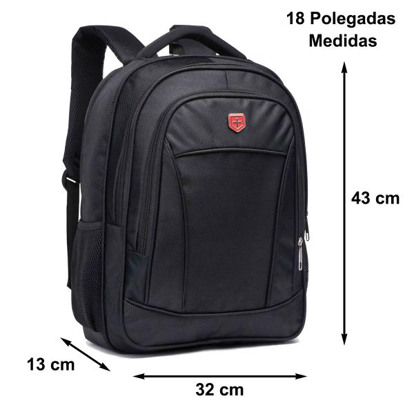 Imagem de Mochila Preta Executiva Feminina Masculina Swiss Notebook Laptop Tablet até 15 Polegadas 3 Divisões Nylon Poliester