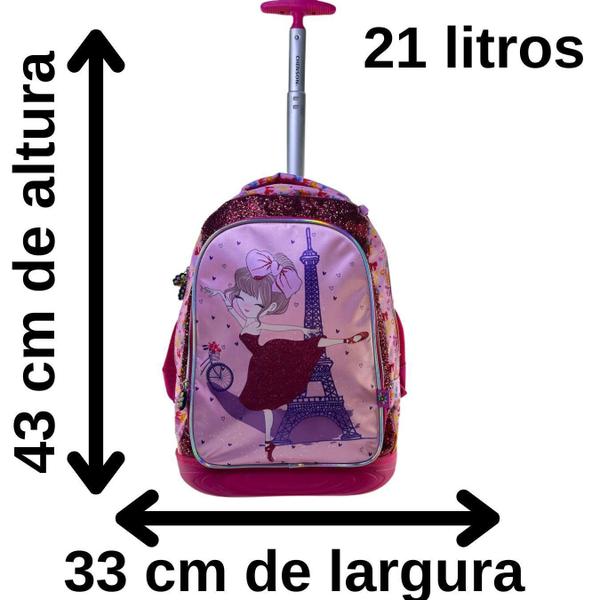 Imagem de Mochila Rodinha+Estojo 2 Ziper+Lancheira Happy Girl Grande