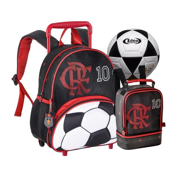 Imagem de Mochila Rodinha Flamengo com Lancheira Térmica Infantil Creche Escolar Com Bola de Futebol Nº5