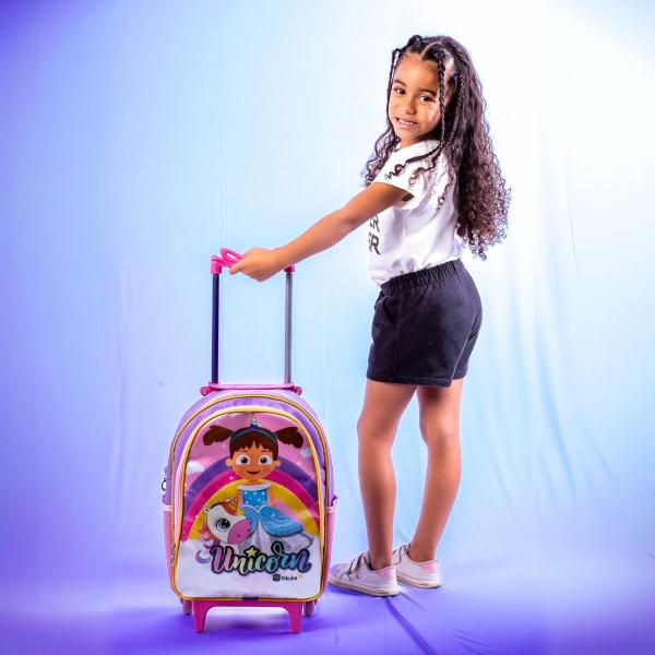 Imagem de Mochila Rodinha Infantil Escolar Feminina Reforçada Menina Cristal Grande Juvenil Unicórnio