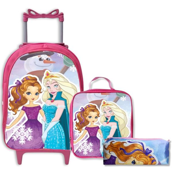 Imagem de Mochila Rodinha Infantil Menina Escolar + Lancheira Térmica +estojo Box