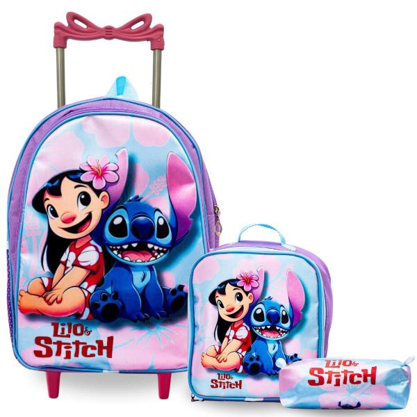 Mochila Rodinha Infantil Menina Escolar + Lancheira Térmica +Estojo Lilo & Stitch - Pikuka Mochila Rodinha Infantil Menina Escolar + Lancheira Térmica +Estojo Lilo & Stitch - Pikuka