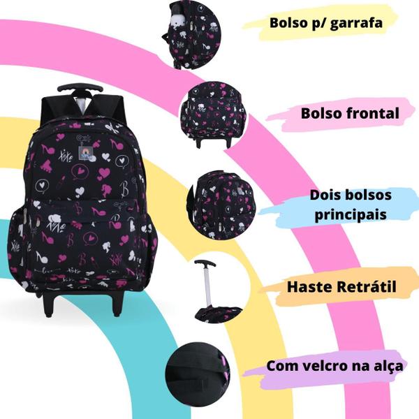 Imagem de Mochila Rodinha Meninas Boneca Escolar Bolsa SVG Reforçada