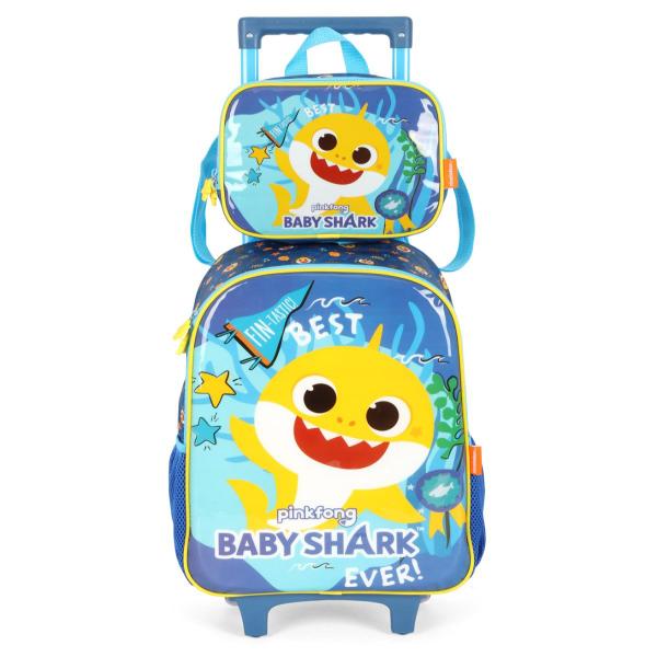 Imagem de Mochila Rodinhas Baby Shark Tubarão Azul + Lancheira Térmica