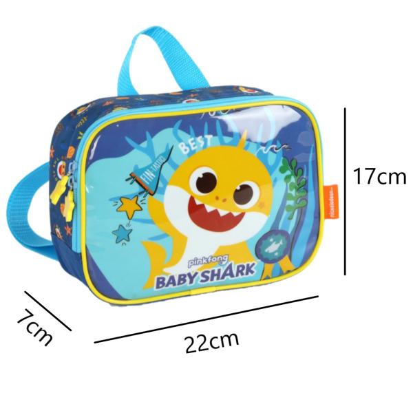 Mochila Rodinhas Baby Shark Tubarão Azul + Lancheira Térmica - Luxcel Imagem de Mochila Rodinhas Baby Shark Tubarão Azul + Lancheira Térmica
