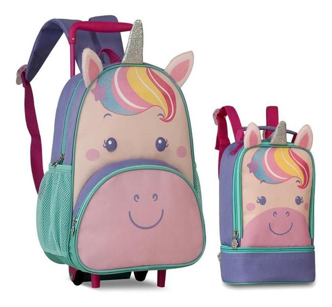 Imagem de Mochila Rodinhas Escolar + Lancheira Unicórnio Lilás - Clio