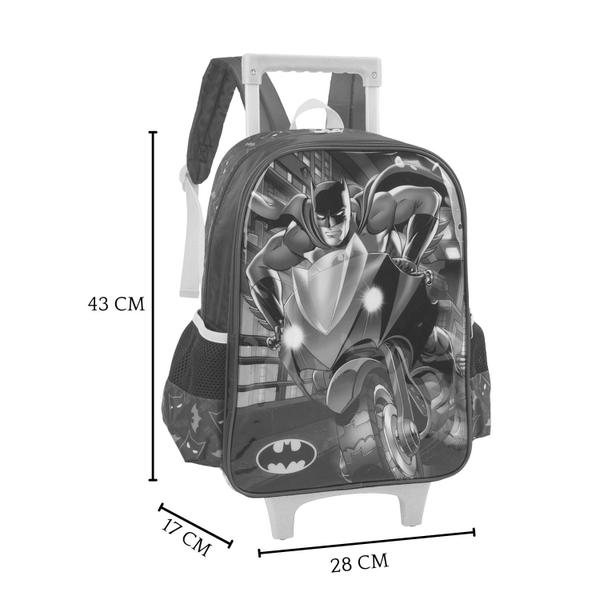 Imagem de Mochila Rodinhas Heróis Batman Moto Escolar Luxcel Cinza