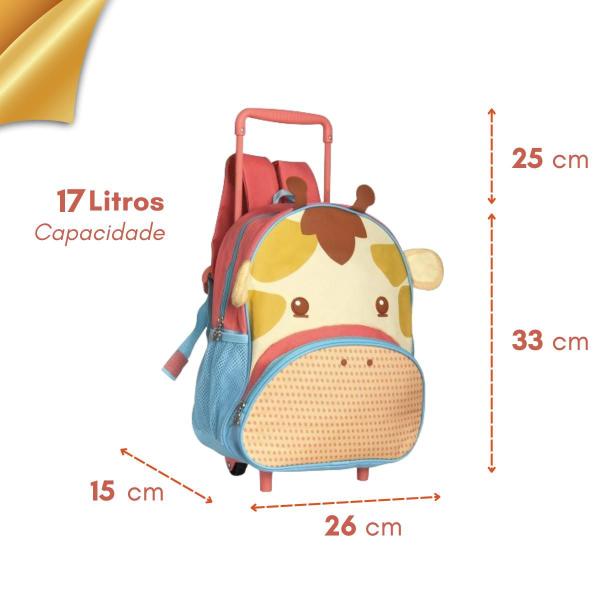 Imagem de Mochila Rodinhas + Lancheira Térmica Kit  Com Estampa Desenho Girafa Encante Seu Pequeno Com Estilo e Diversão