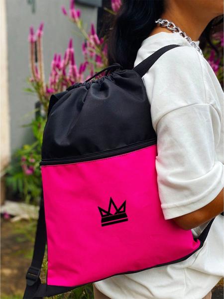 Imagem de Mochila Saco Nylon COROA Academia Esportiva Gym Bag Fitness Unissex Cordão Preto Sack Outline Nylon Resistente Sacochila